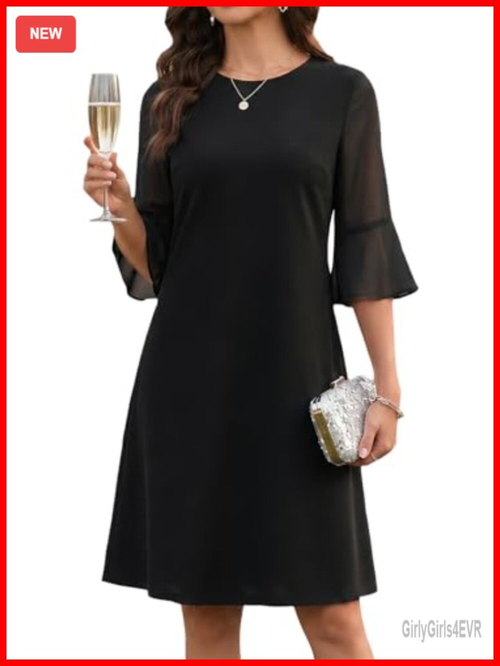 Bell Sleeve Cocktail Wedding Guest Formal Party Short Dress